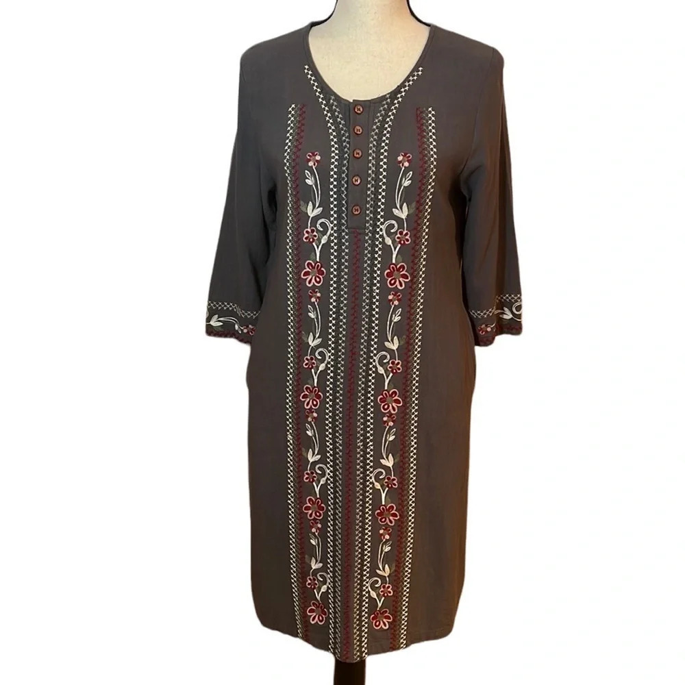 Hidden Alley Grey Embroidered Midi Dress Sz-S